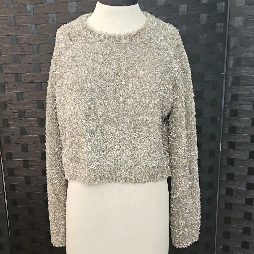 All Saints Rosetta Tinsel Short metallic sweater Size Medium
